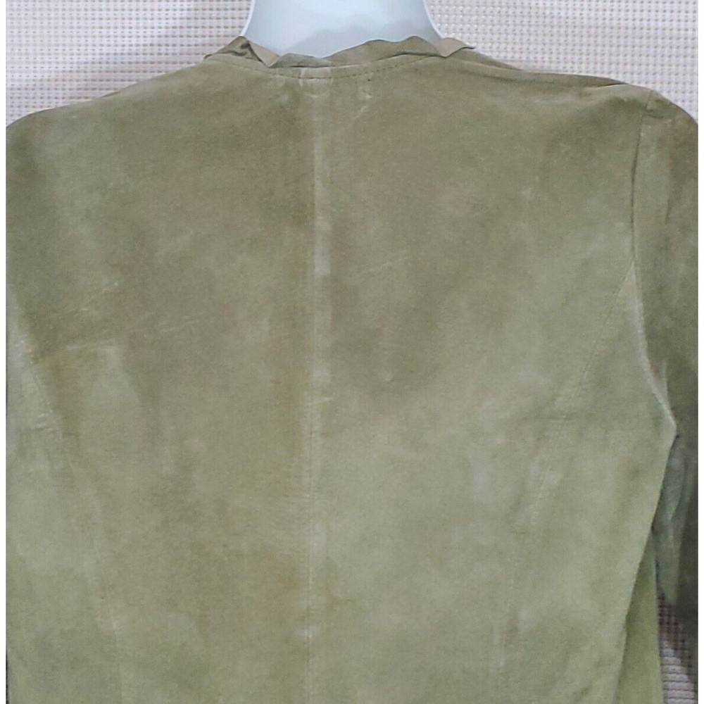 Karen Kane Lifestyle Suede Jacket Small Laser Cut Sage Green Blazer Tie Front - Picture 8 of 15